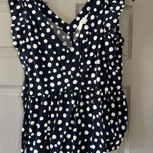 LOFT Navy and White Polka Dot Blouse